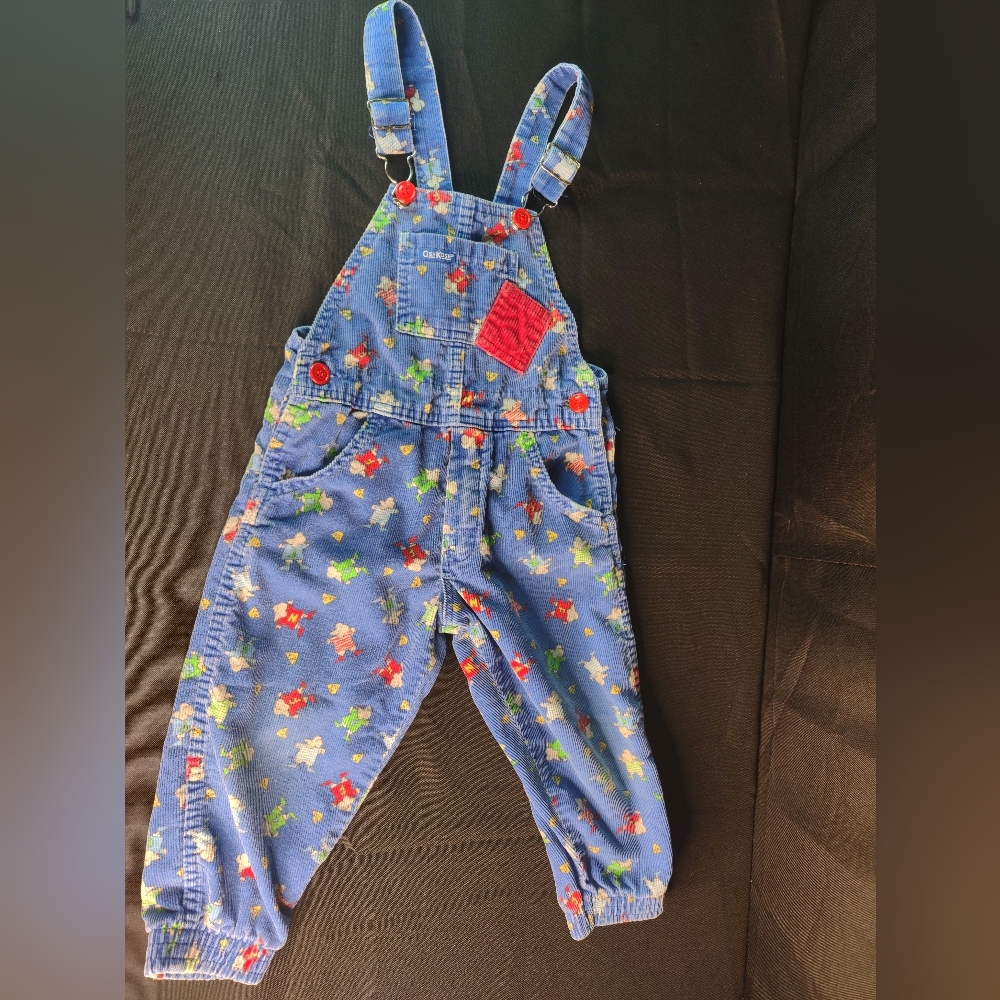 VTG Oshkosh B'Gosh Blue Corduroy Vestbak Overalls “Mice at Play” 3T